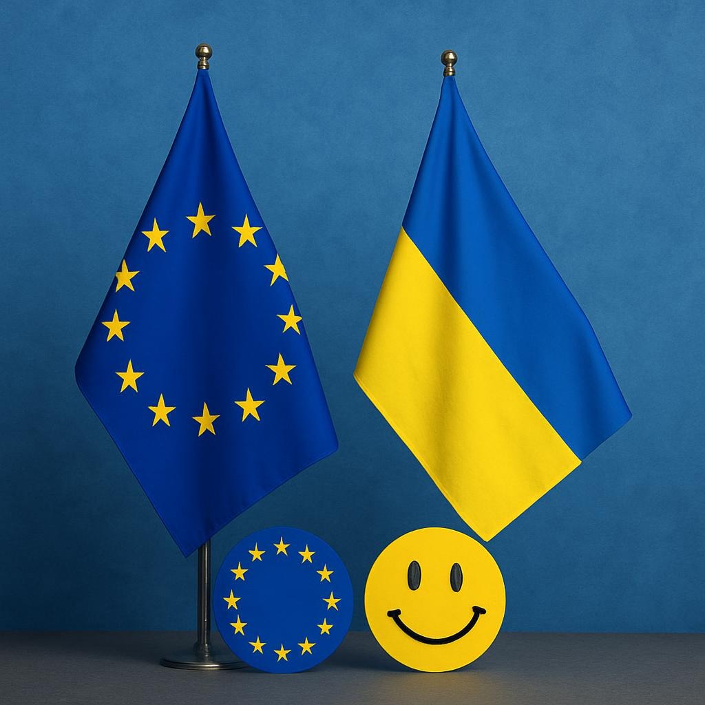 AI-generated image of the European Union flag and the Ukrainian flag.