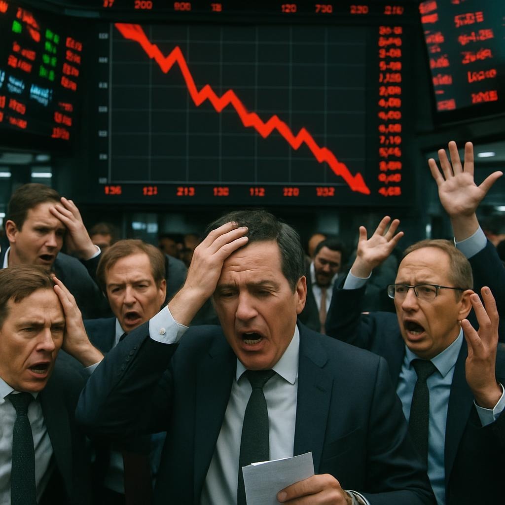 An imminent economic collapse will hit the markets. People are panicking on the stock exchange.