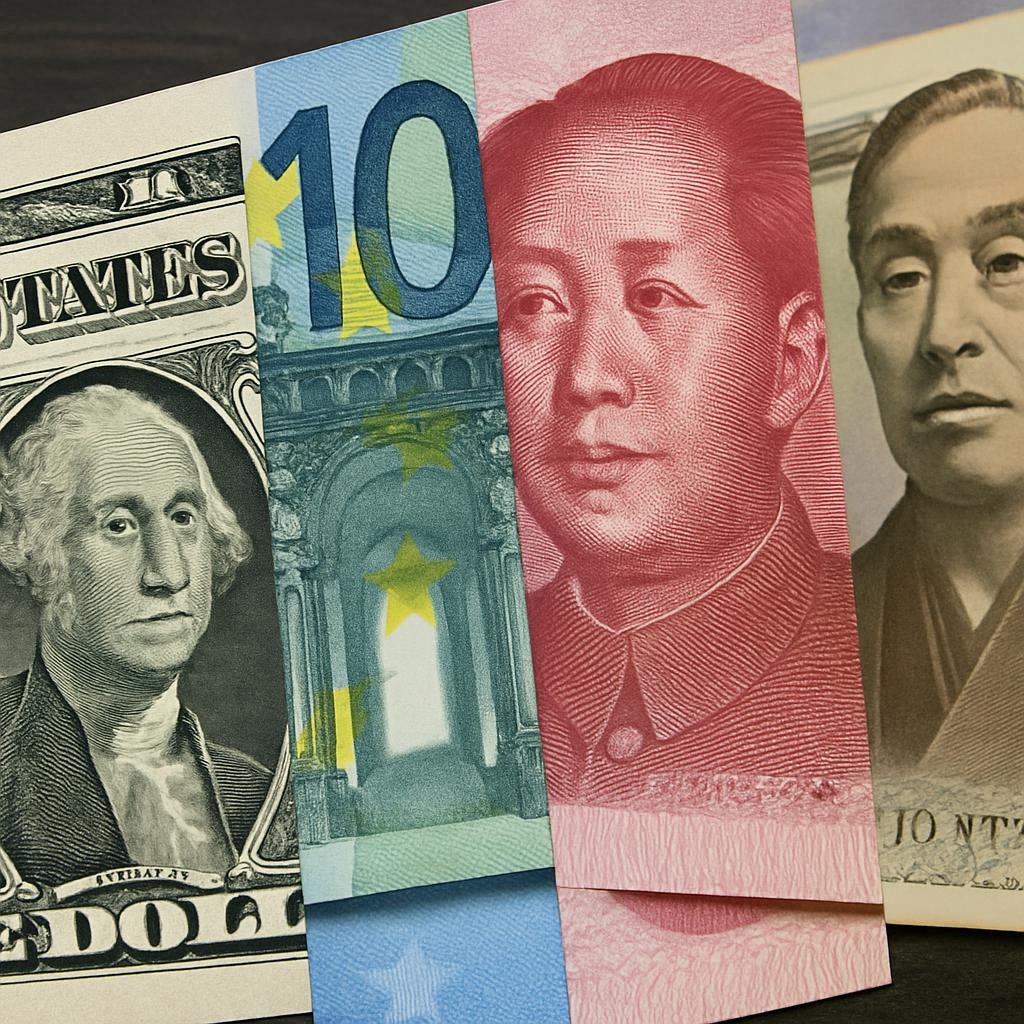 What do you know about the major global currencies that compete with the US dollar in international trade, and what is their future?
